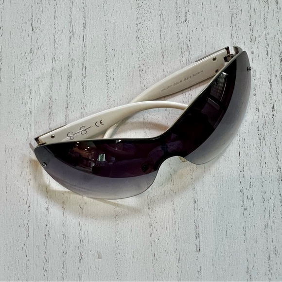 Jessica Simpson Sporty White Silver Wraparound Sunglasses EUC - Picture 9 of 12